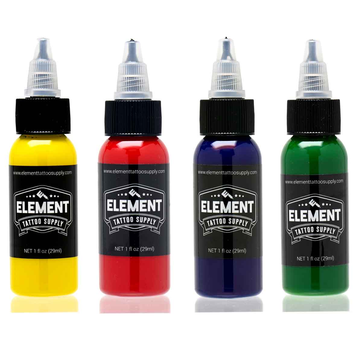 Primary Color Tattoo Ink Set, 4 Colors - Element Ink, 1 oz.