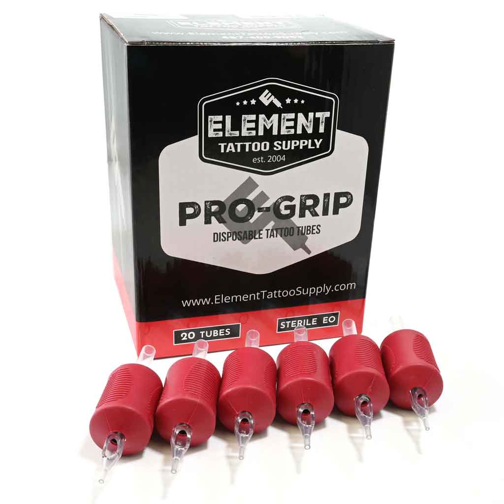 PRO-GRIP Disposable Tattoo Tubes – 1.25” Red Silicone Grip (30mm)
