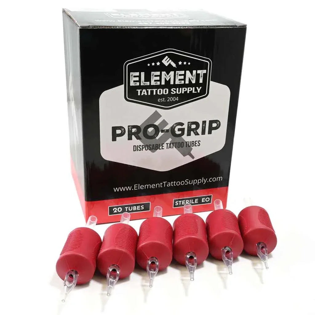 PRO-GRIP Disposable Tattoo Tubes – 1.25” Red Silicone Grip (30mm) - Element Tattoo Supply
