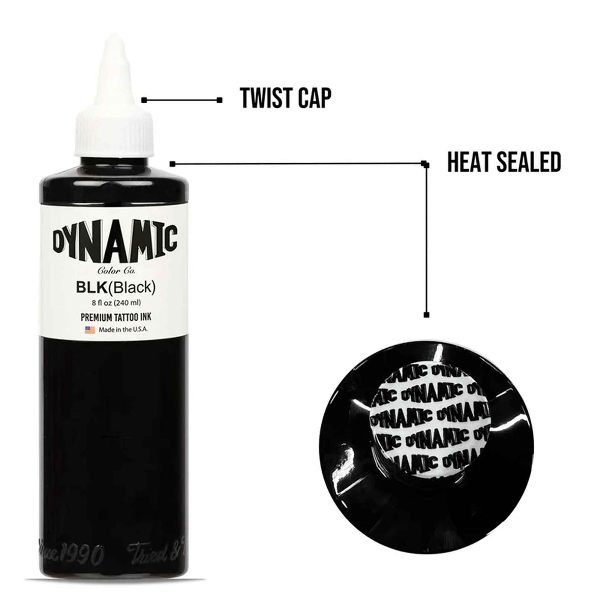  a photo of dynamic a photo of dynamic black Tattoo Ink with a sealed top and a twist cap