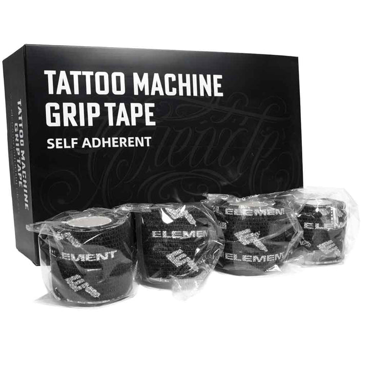 element tattoo machine grip tape, self adherent tattoo grip wrap, black tattoo grip tape rolls, tattoo machine grip wrap, professional tattoo supply, tattoo grip tape product photo, white background