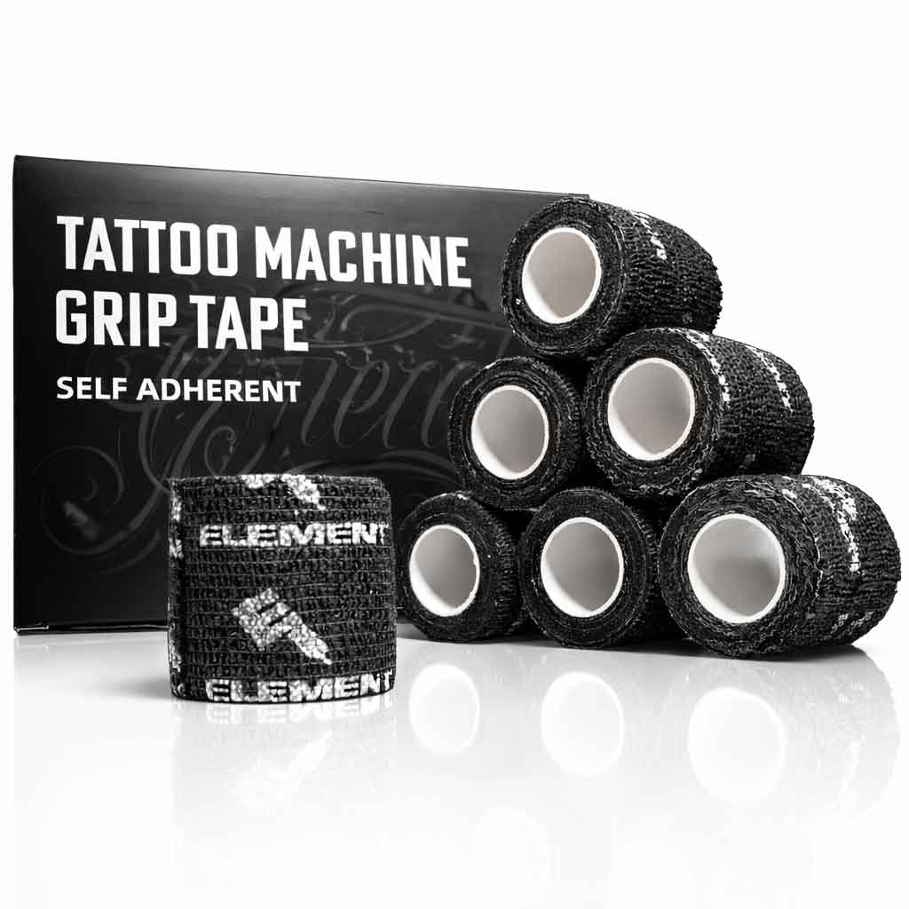 element tattoo machine grip tape, self adherent tattoo grip wrap, black tattoo grip tape rolls, tattoo machine grip wrap, professional tattoo supply, tattoo grip tape product photo, white background