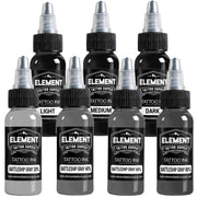 Element Battleship Gray 3 Shade Greywash Tattoo Ink Set, 7 Bottles