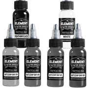 Element Battleship Gray Black and White Tattoo Ink Set, 6 Bottles
