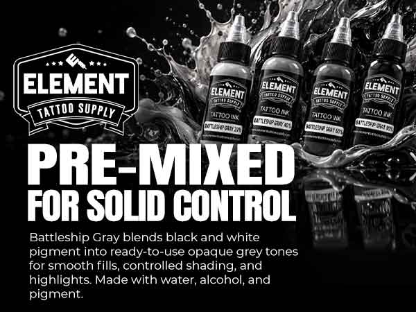 Element Battleship Gray Black and White Tattoo Ink Set, 6 Bottles