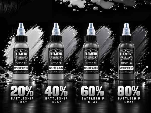 Element Battleship Gray Black and White Tattoo Ink Set, 6 Bottles