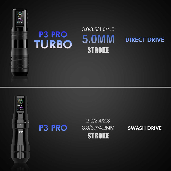 P3 Pro Turbo Tattoo Machine with 2 Batteries and 1 Wireless Foot Switch