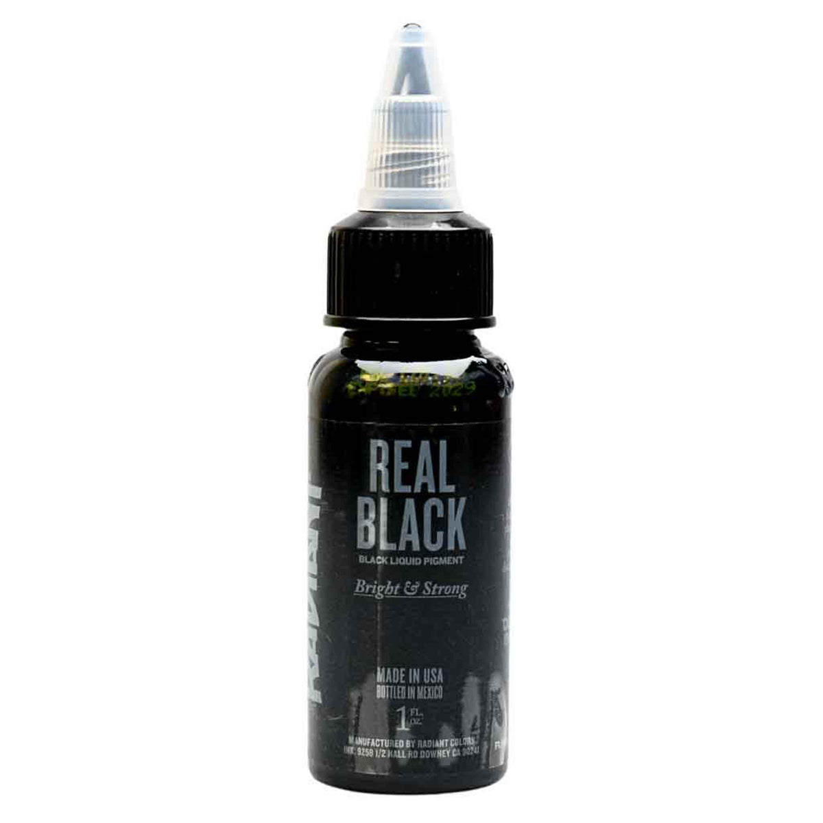 Radiant Tattoo Ink real black front view of tattoo ink bottle