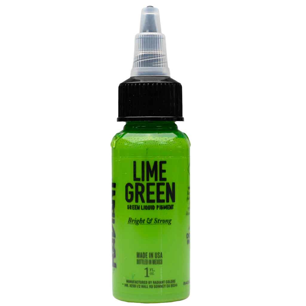 Bottle of Radiant Tattoo Ink the color lime green