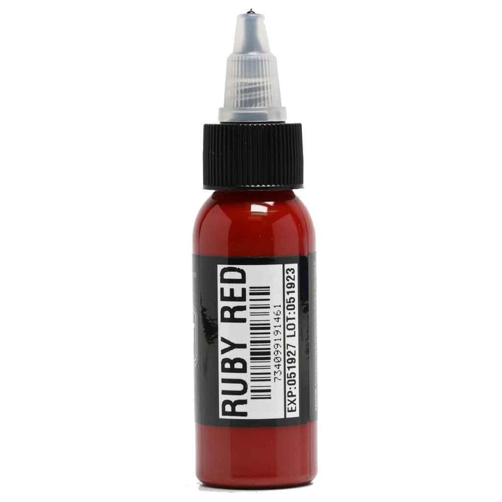 Tattoo Ink Ruby Red color 1oz bottle back view name of color