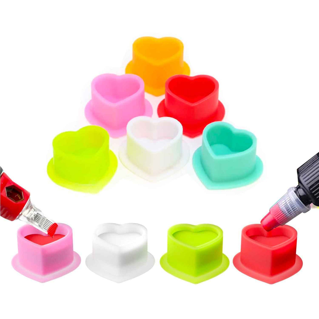 Silicone Ink Cups, Love (Heart) Mixed Color - 100pcs