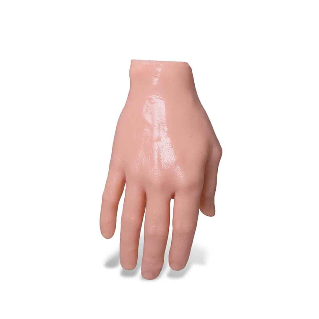 Realistic silicone hand on a white background