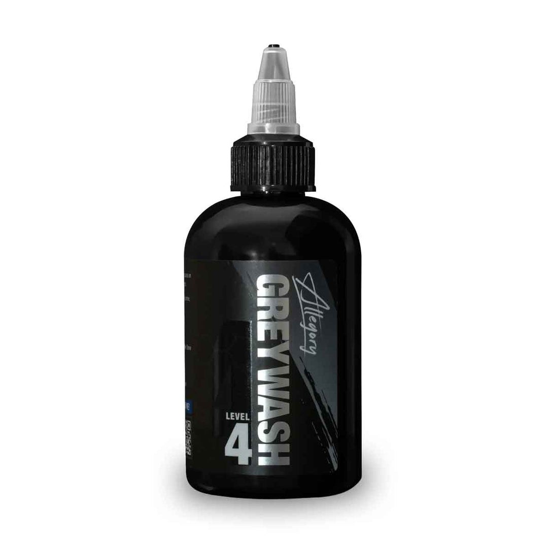 Black tattoo ink bottle labeled 'Grey Wash' on a white background