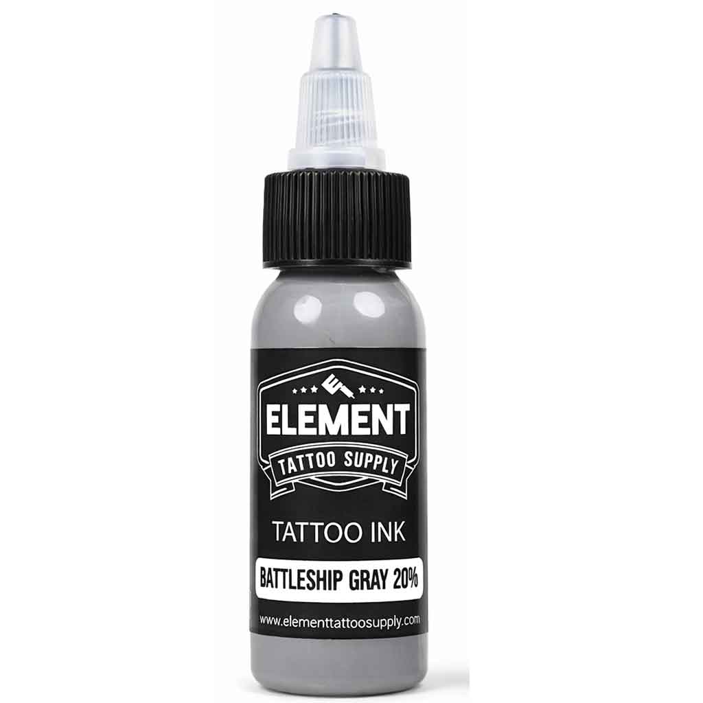 element tattoo supply battleship gray 20 percent tattoo ink bottle, medium gray wash tattoo ink, professional gray wash tattoo ink for smooth shading and black and gray tattoos, tattoo shading ink bottle
