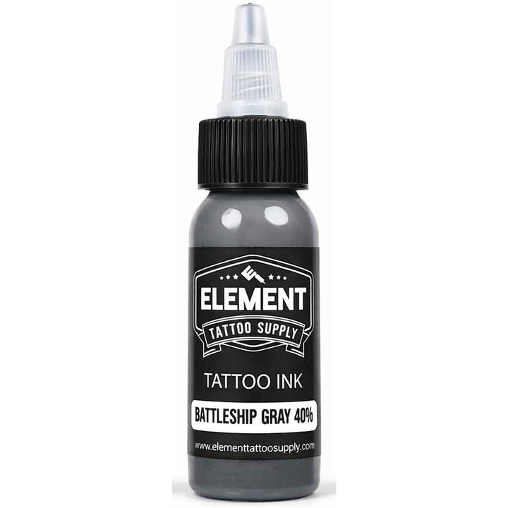 element tattoo supply battleship gray 40 percent tattoo ink bottle, medium gray wash tattoo ink, professional gray wash tattoo ink for smooth shading and black and gray tattoos, tattoo shading ink bottle