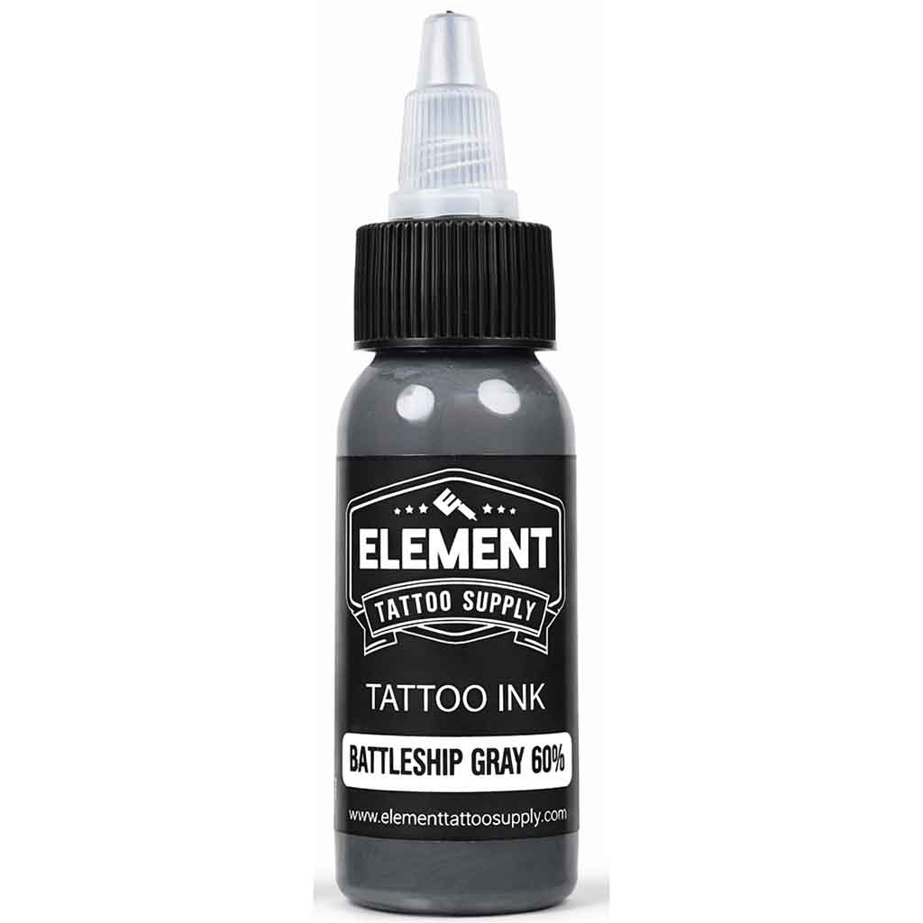 element tattoo supply battleship gray 60 percent tattoo ink bottle, medium gray wash tattoo ink, professional gray wash tattoo ink for smooth shading and black and gray tattoos, tattoo shading ink bottle