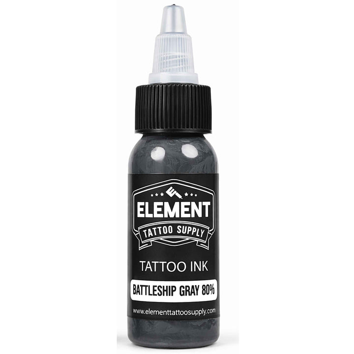 element tattoo supply battleship gray 80 percent tattoo ink bottle, medium gray wash tattoo ink, professional gray wash tattoo ink for smooth shading and black and gray tattoos, tattoo shading ink bottle