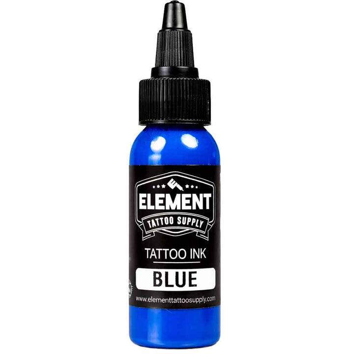 element tattoo supply blue tattoo ink, blue tattoo ink 1 oz bottle, professional tattoo ink for color packing and blending, tattoo ink bottle product photo