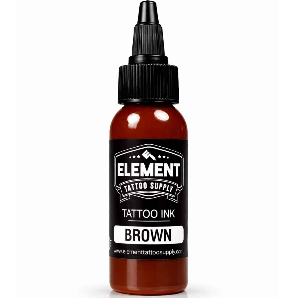 Element Tattoo Supply Brown tattoo ink 1 oz bottle with black twist top cap