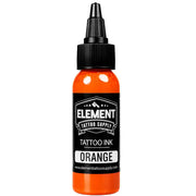 element tattoo supply orange tattoo ink, orange tattoo ink 1 oz bottle, professional tattoo ink, bright orange tattoo pigment, tattoo ink bottle product photo, tattoo supply orange ink color