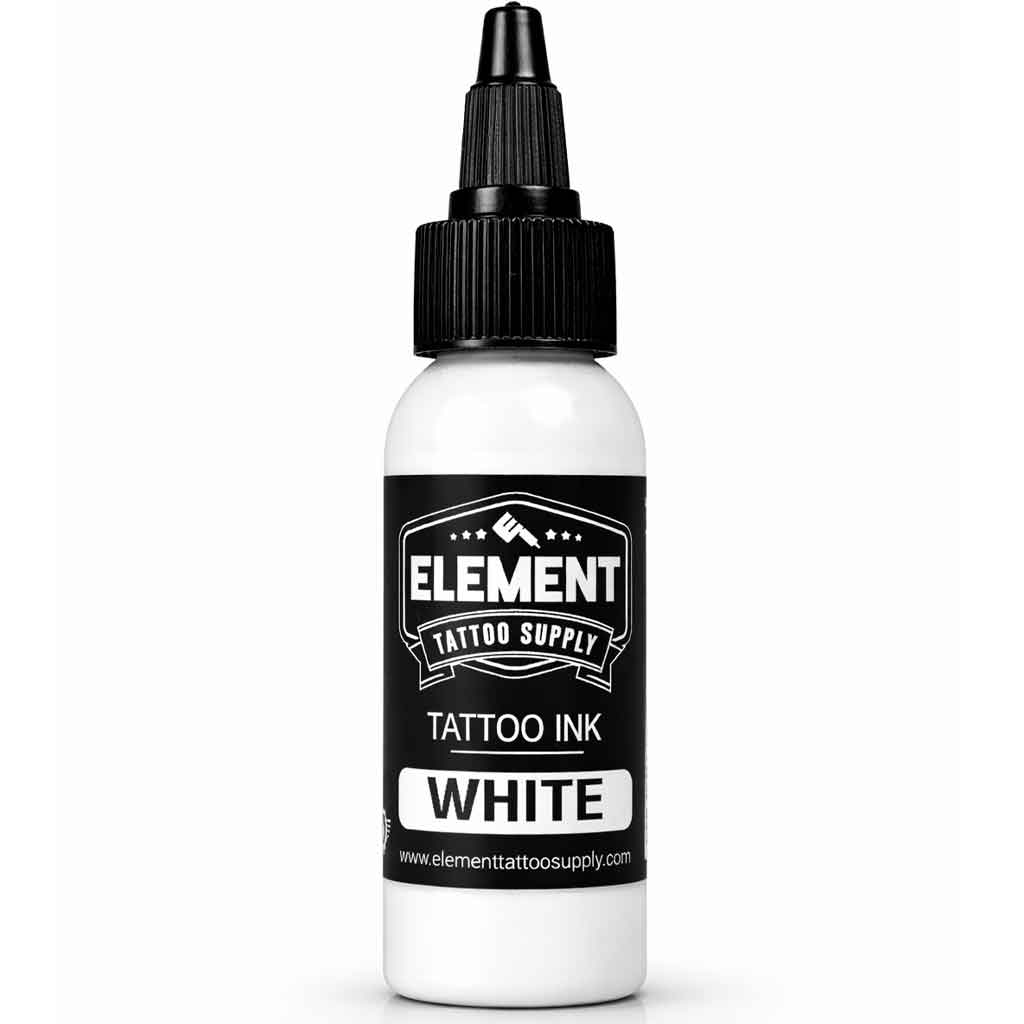 element tattoo supply white tattoo ink, white tattoo ink 1 oz bottle, professional tattoo ink for highlights and blending, tattoo ink bottle product photo