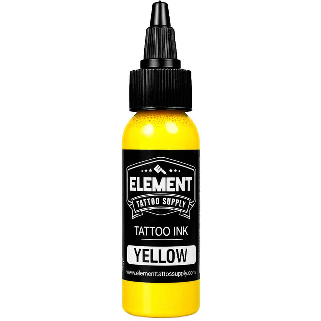 element tattoo supply yellow tattoo ink, yellow tattoo ink 1 oz bottle, professional tattoo ink for color packing and blending, tattoo ink bottle product photo