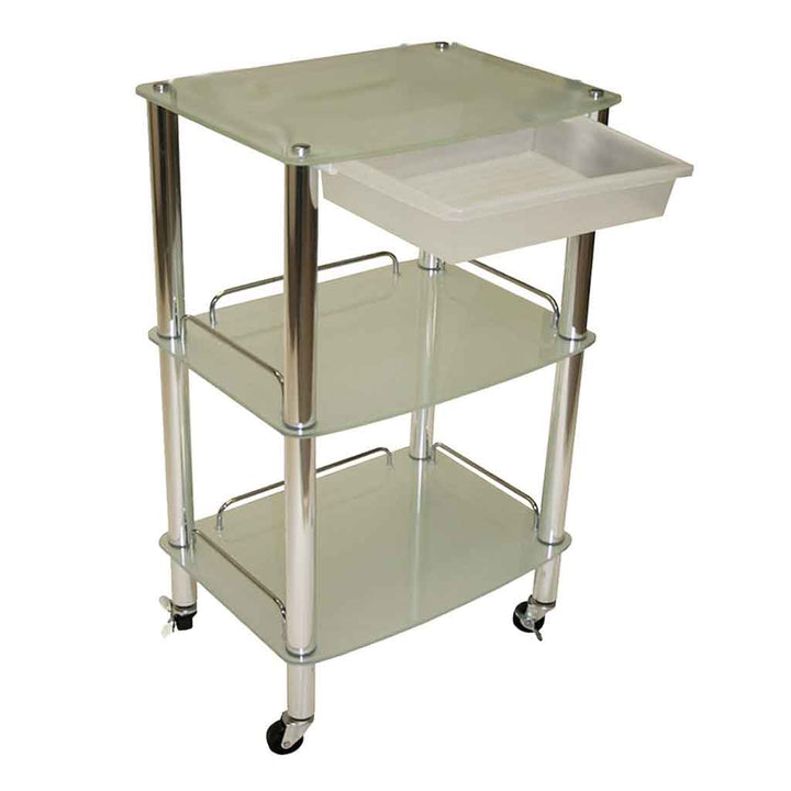 Glass & Chrome Trolley with Slide-Out Bin (Medium) - InkBed