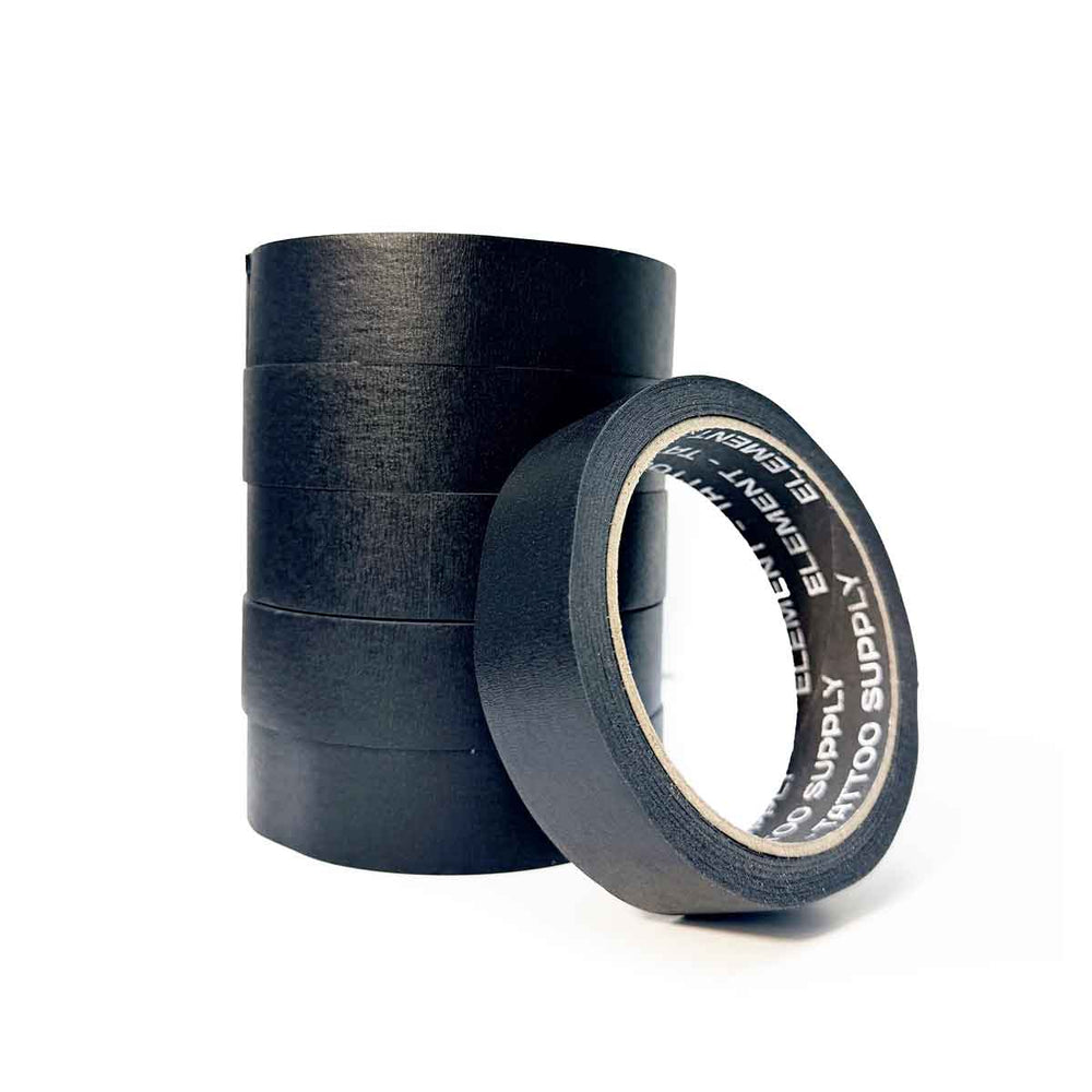 Two rolls of black tape with 'Element Tattoo Supply' branding on a white background