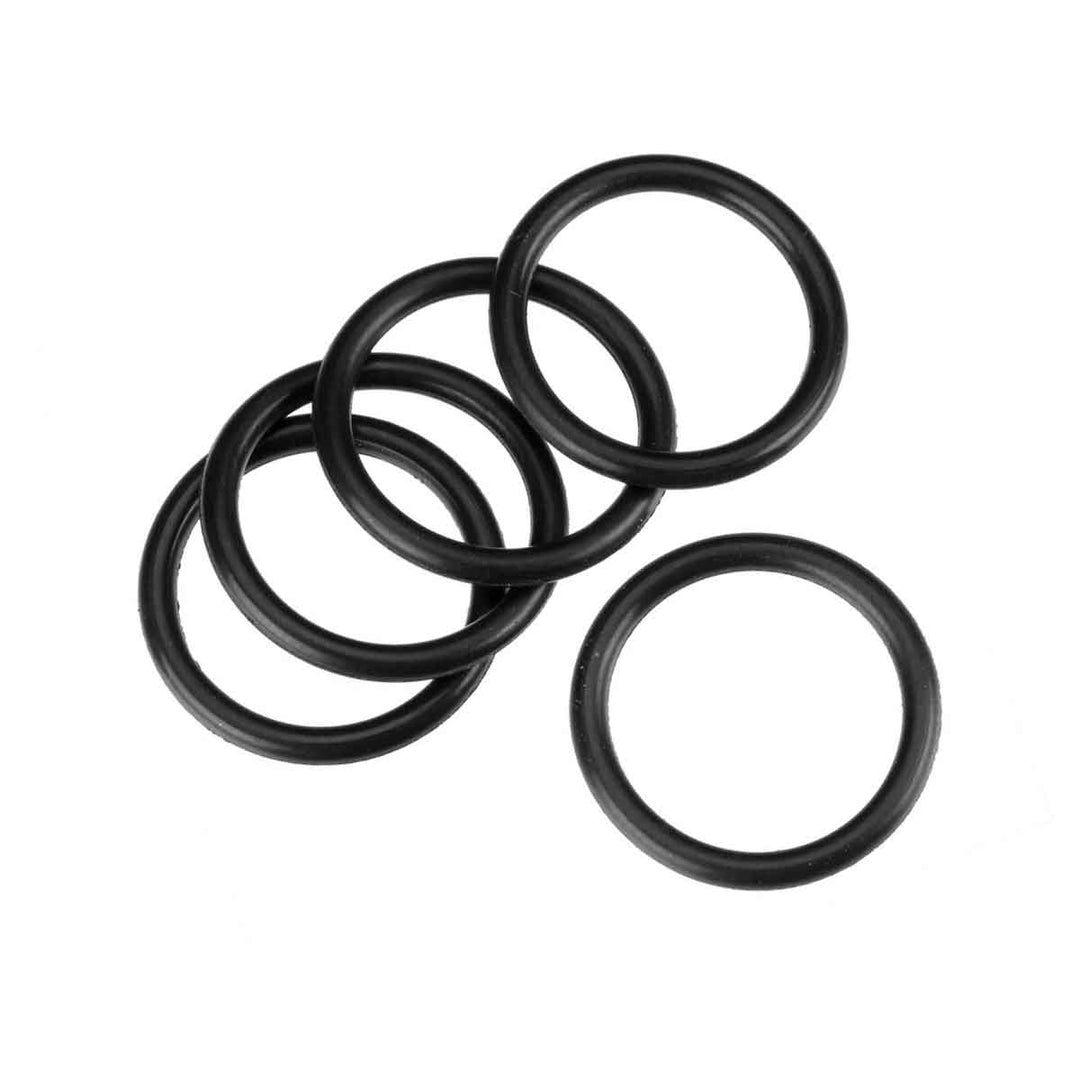 Set of black O-rings on a white background