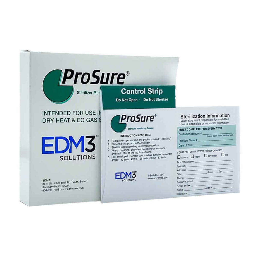ProSure sterilization control strip packaging with branding and text on a white background