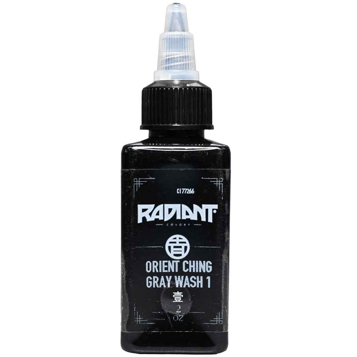 radiant colors orient ching gray wash 1 tattoo ink bottle, professional gray wash tattoo ink, black and gray shading tattoo ink, 2oz tattoo ink bottle, orient ching gray wash shading ink for smooth gradients and realism tattoos