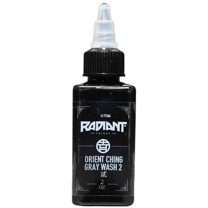 radiant colors orient ching gray wash 2 tattoo ink bottle, professional gray wash tattoo ink, black and gray shading tattoo ink, 2oz tattoo ink bottle, orient ching gray wash shading ink for smooth gradients and realism tattoos