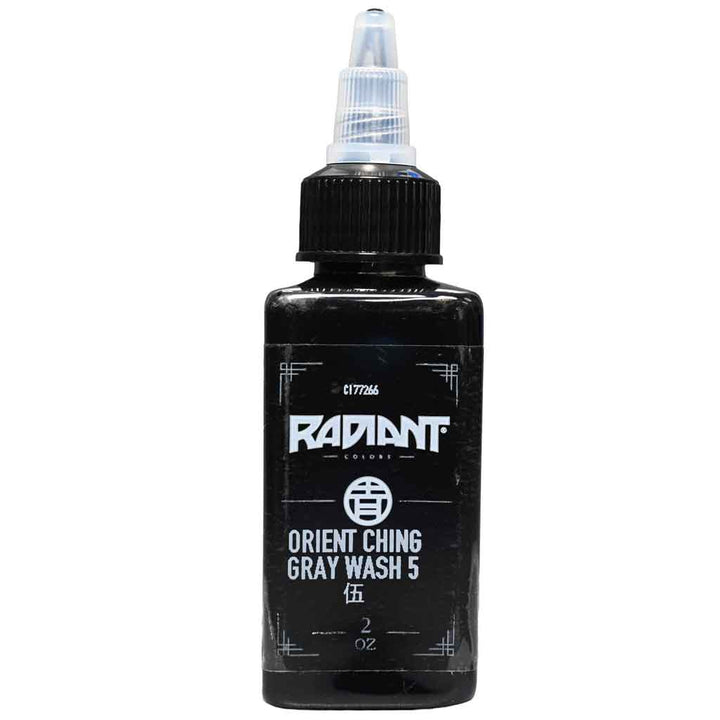 radiant colors orient ching gray wash 5 tattoo ink bottle, professional gray wash tattoo ink, black and gray shading tattoo ink, 2oz tattoo ink bottle, orient ching gray wash shading ink for smooth gradients and realism tattoos