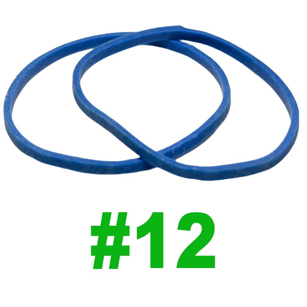 Two blue size #12 rubber bands used for providing tension on tattoo needles.