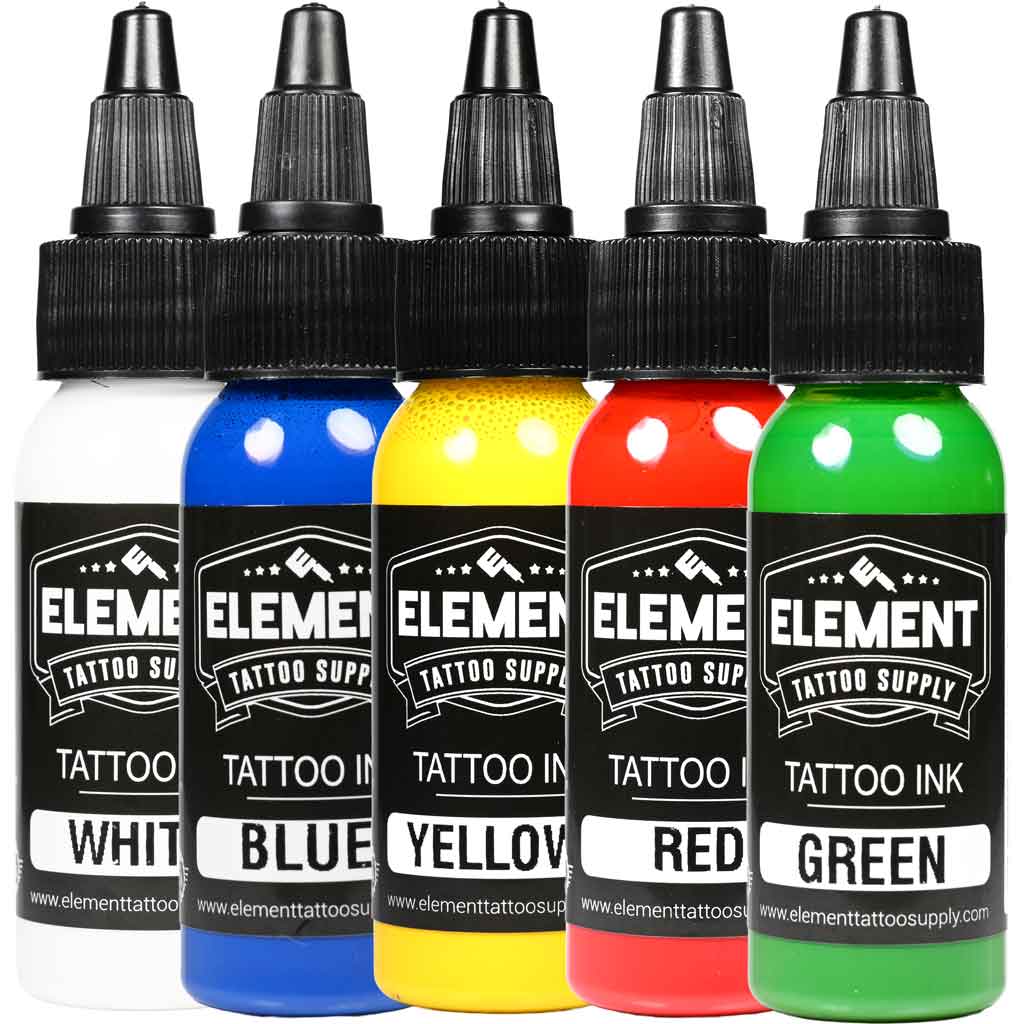 Element Tattoo Ink Set – Primary Colors 5-Pack 1oz – Element Tattoo Supply