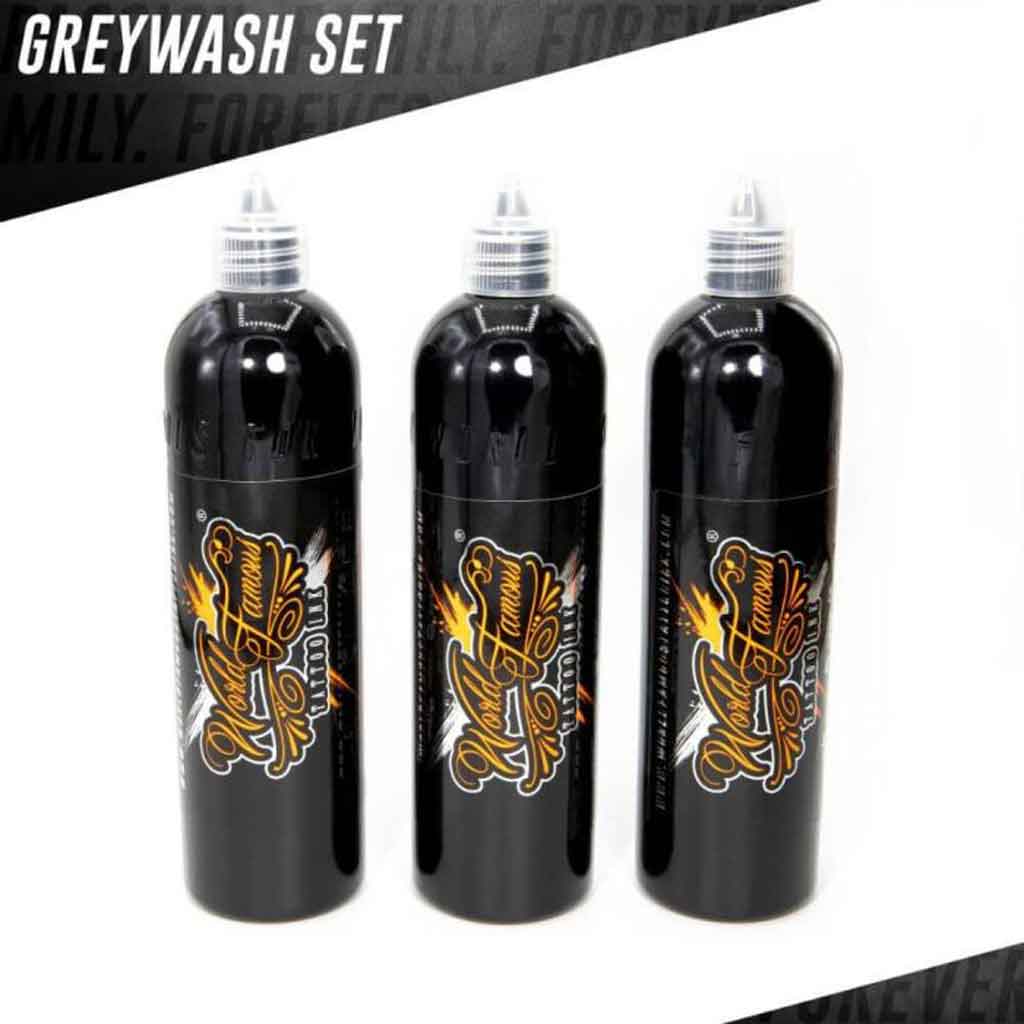 3 Bottle Greywash Set, World Famous Tattoo Ink 2 oz