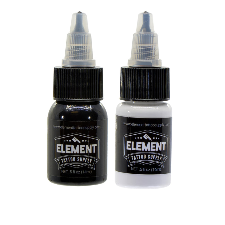 White and Black Tattoo Ink Combo 1/2 bottles by element tattoo supply