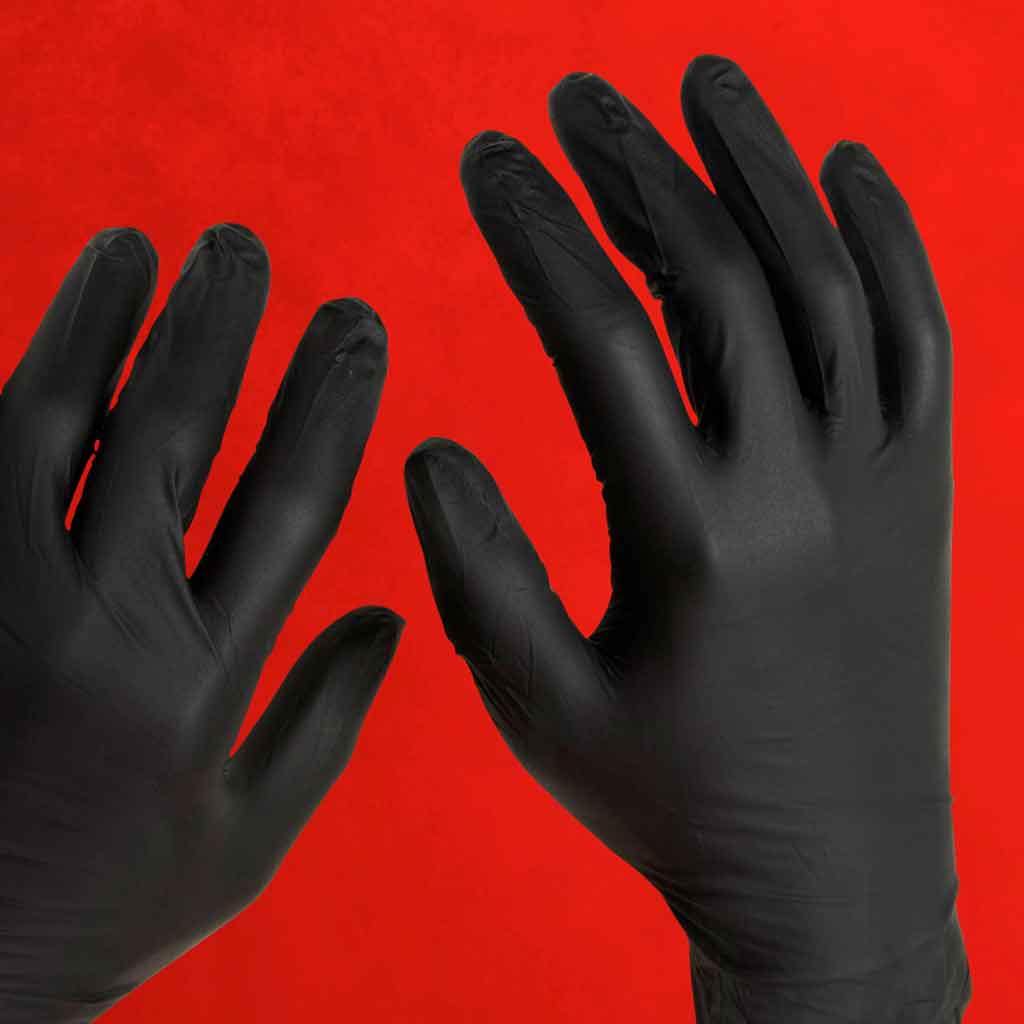 PHANTOM Black Latex Powder Free Exam Gloves, 6 mil Adenna