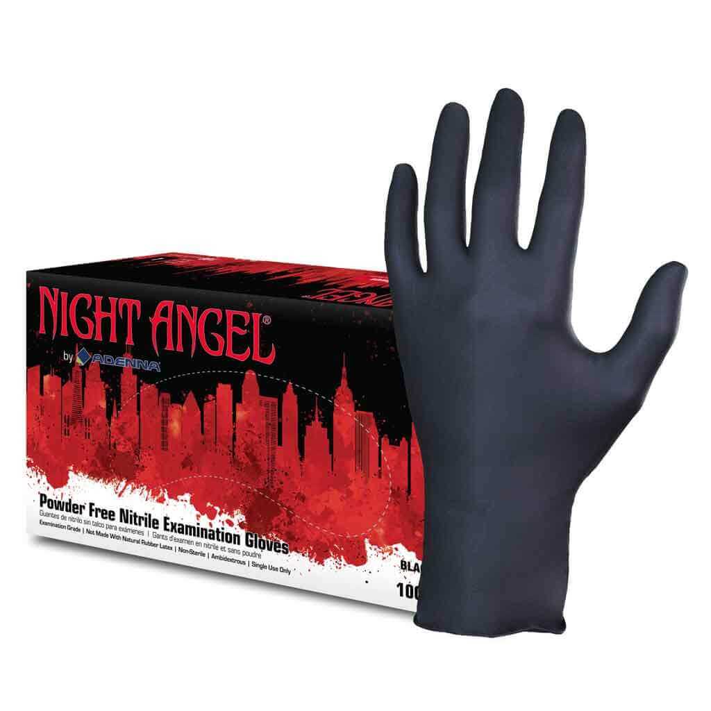 ANGEL Plastic Glove Light Mサイズ 20箱 PHANTOM Black Latex Powder Free Exam Gloves, 6 mil Adenna