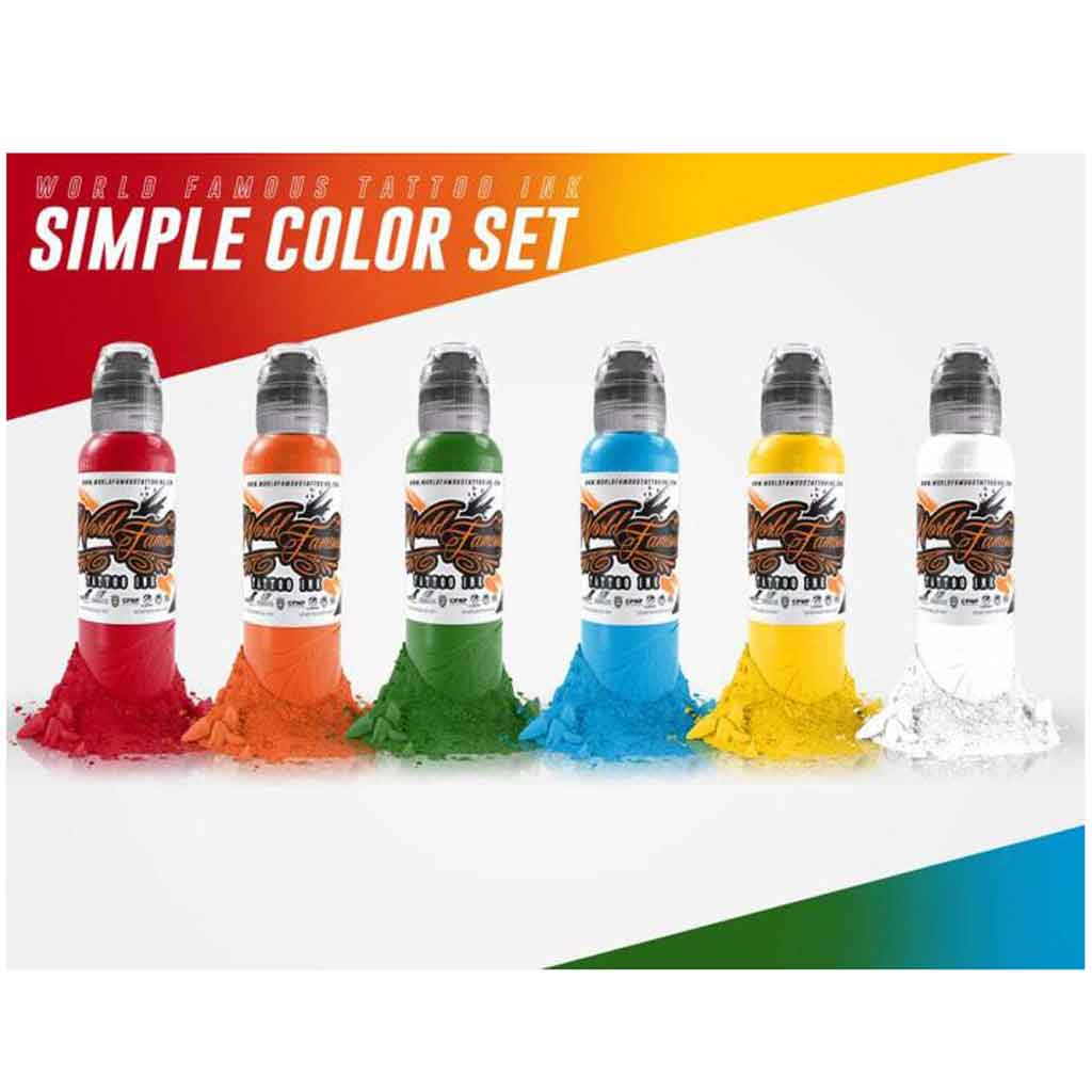 6 Color Simple Set, World Famous Tattoo Ink 1 oz