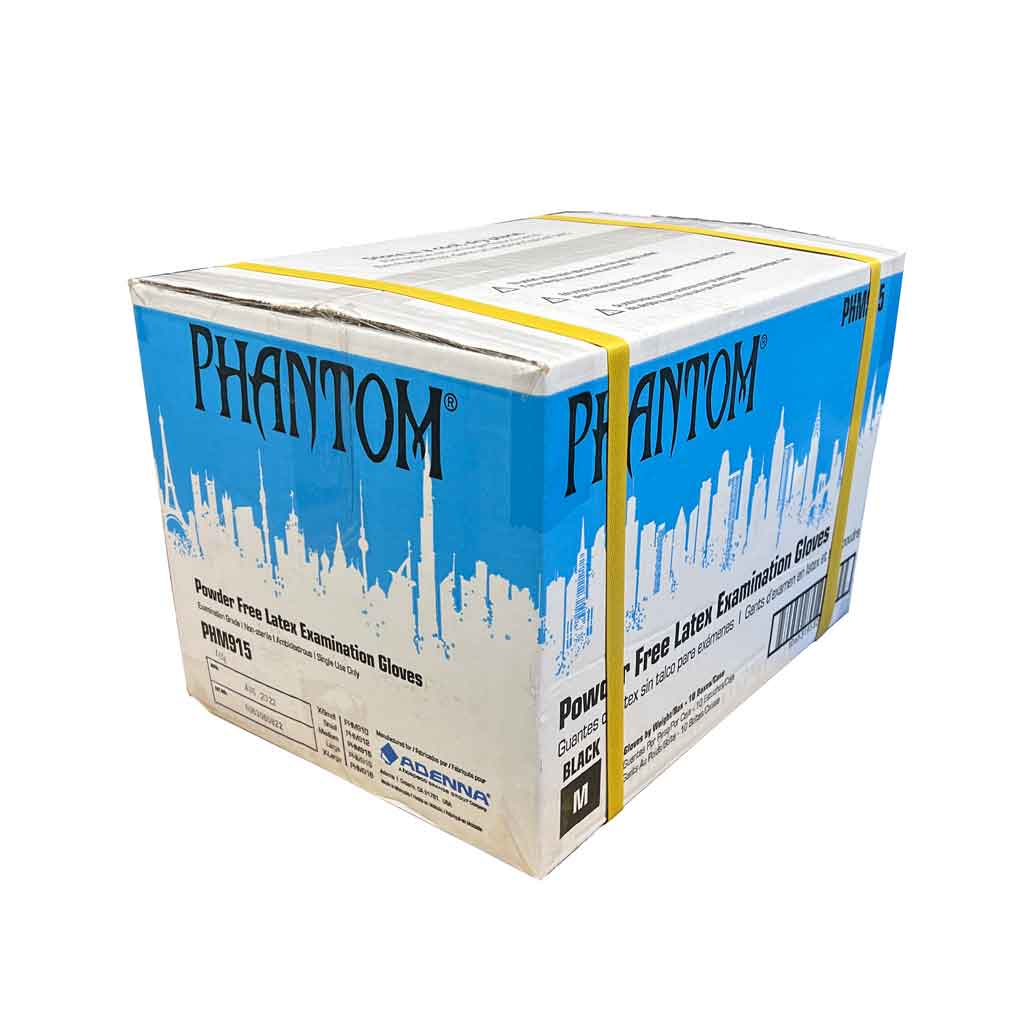 PHANTOM Black Latex Powder Free Exam Gloves, 6 mil Adenna