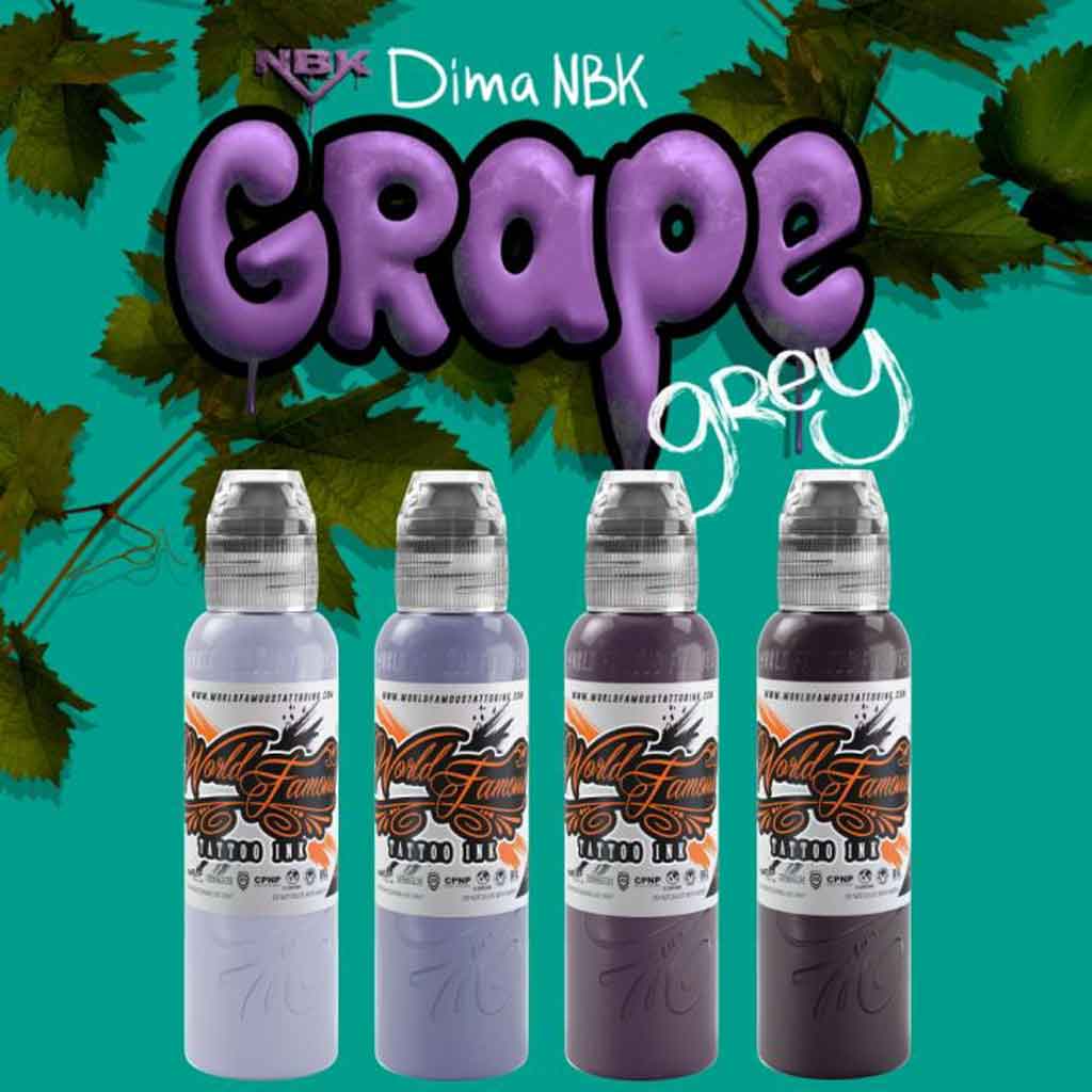 Dima NBK Grape Grey Set, World Famous Tattoo Ink 1 oz