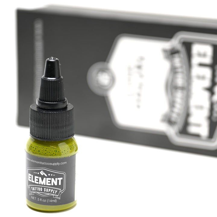 Element tattoo needle box and olive green tattoo ink 1/2 oz bottle black twist top element tattoo inks