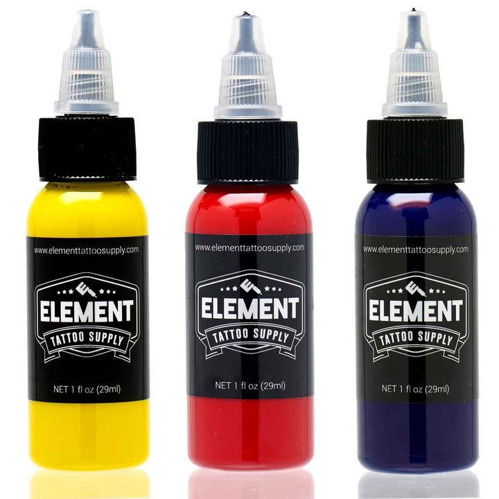 3 color tattoo ink set red blue and yellow by element tattoo supply