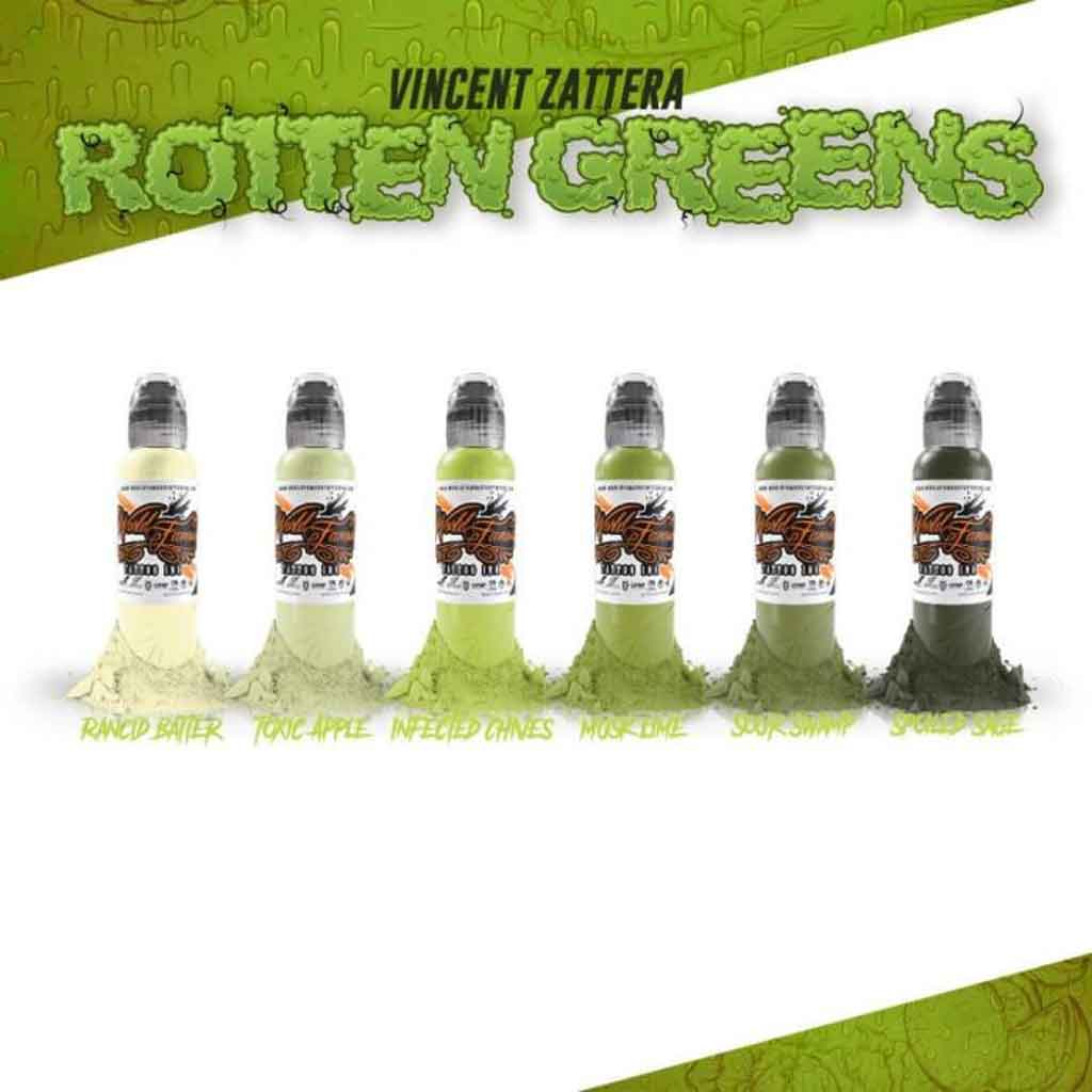 Vincent Zattera Rotten Green Set, World Famous Tattoo Ink 1 oz