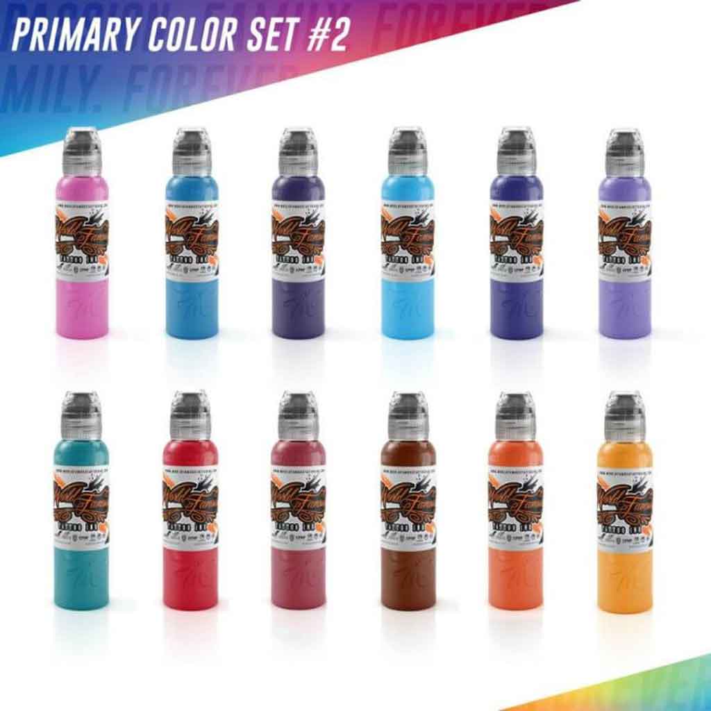 12 Color Primary Set #2, World Famous Tattoo Ink 1 oz